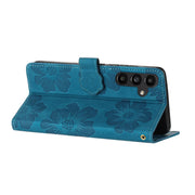 For Samsung Galaxy S25 5G Flower Embossing Pattern Leather Phone Case(Blue)