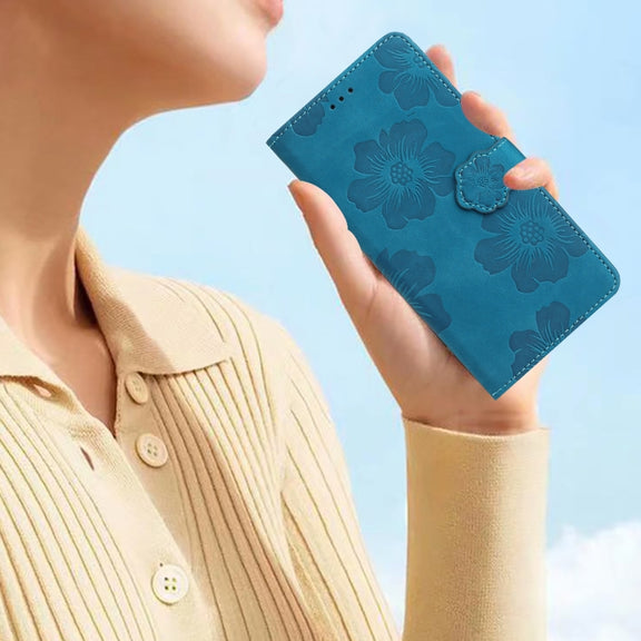 For Samsung Galaxy S25 5G Flower Embossing Pattern Leather Phone Case(Blue)