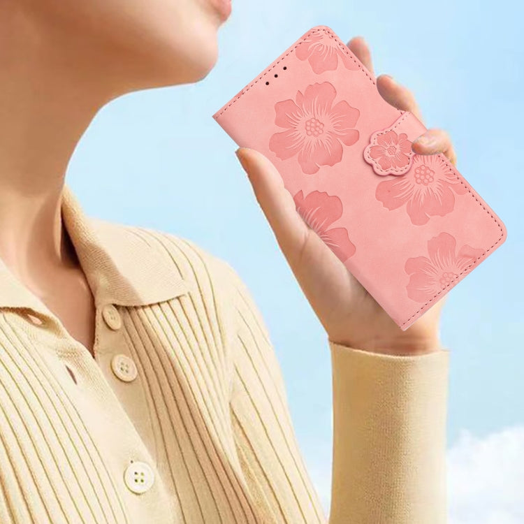 For Samsung Galaxy S25 5G Flower Embossing Pattern Leather Phone Case(Pink)