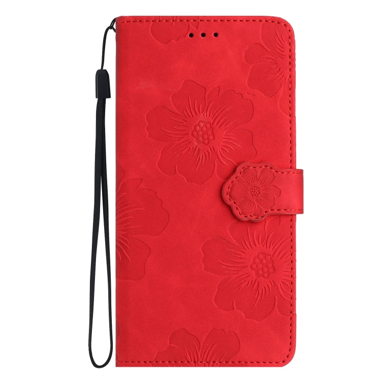 For Samsung Galaxy S25 5G Flower Embossing Pattern Leather Phone Case(Red)
