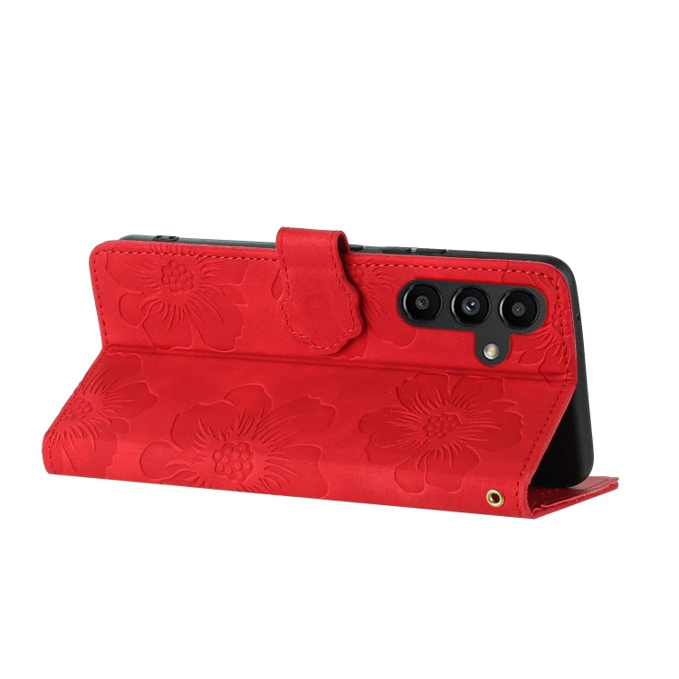 For Samsung Galaxy S25+ 5G Flower Embossing Pattern Leather Phone Case(Red)