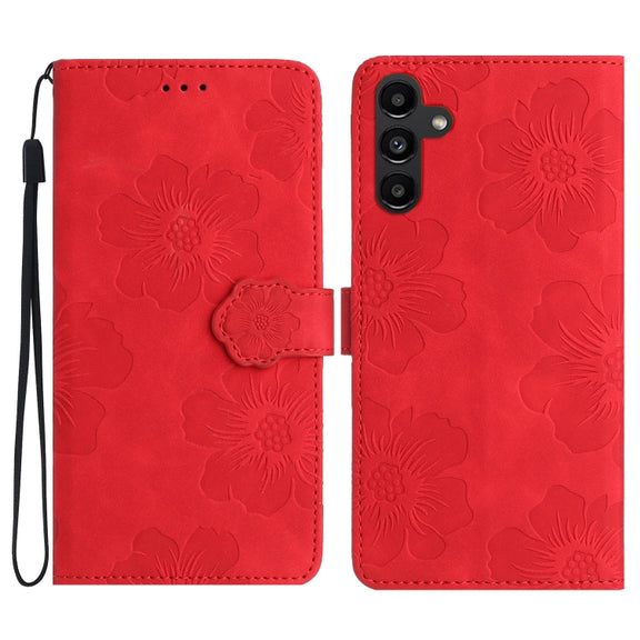 For Samsung Galaxy S25+ 5G Flower Embossing Pattern Leather Phone Case(Red)