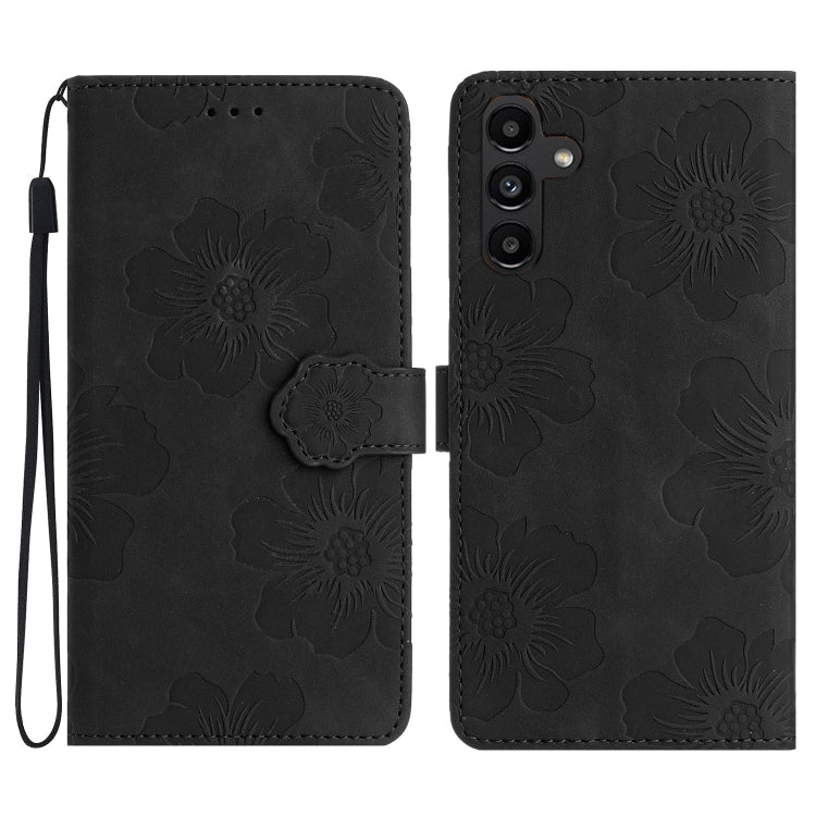 For Samsung Galaxy S25+ 5G Flower Embossing Pattern Leather Phone Case(Black)