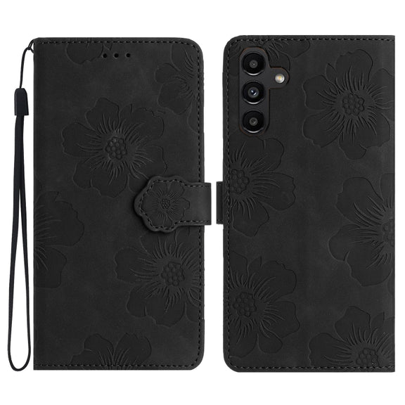 For Samsung Galaxy S25+ 5G Flower Embossing Pattern Leather Phone Case(Black)