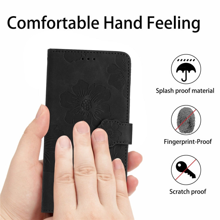 For Samsung Galaxy S25+ 5G Flower Embossing Pattern Leather Phone Case(Black)