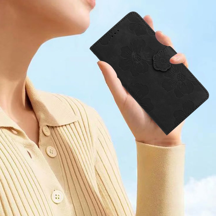 For Samsung Galaxy S25+ 5G Flower Embossing Pattern Leather Phone Case(Black)