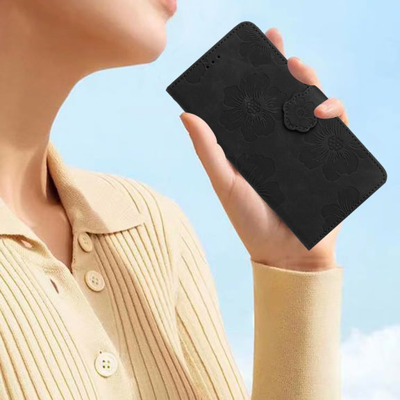 For Samsung Galaxy S25+ 5G Flower Embossing Pattern Leather Phone Case(Black)