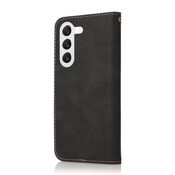 For Samsung Galaxy S25 5G Dual-color Stitching Leather Phone Case(Black Rose Gold)