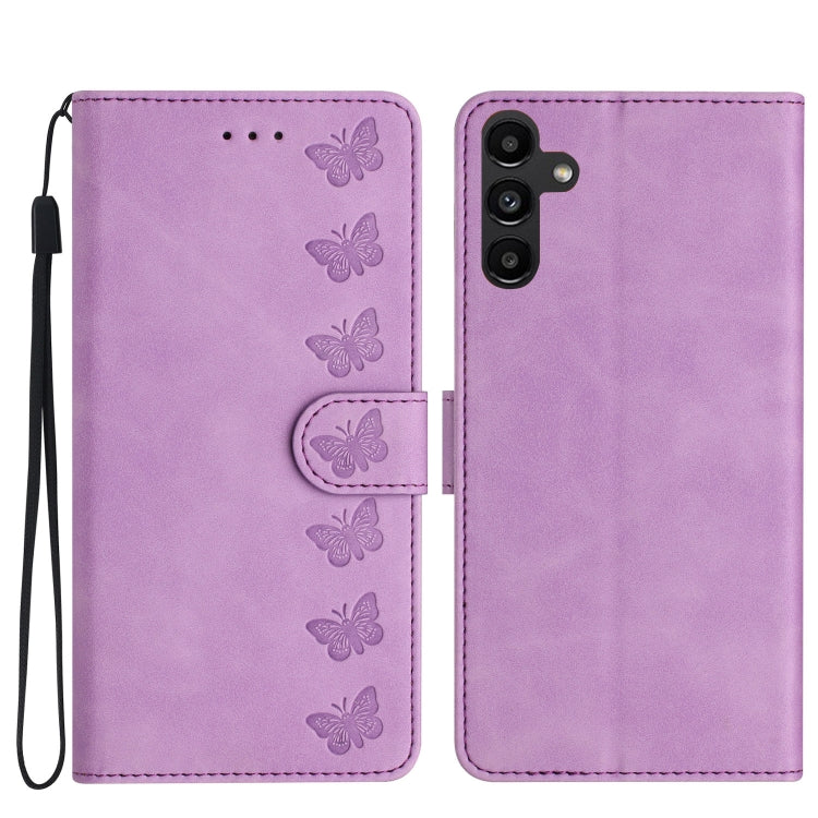 For Samsung Galaxy S25 5G Seven Butterflies Embossed Leather Phone Case(Purple)