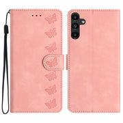 For Samsung Galaxy S25+ 5G Seven Butterflies Embossed Leather Phone Case(Pink)