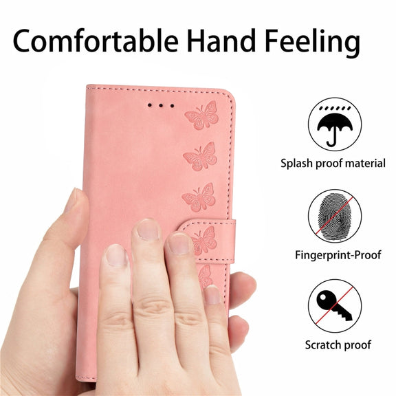 For Samsung Galaxy S25+ 5G Seven Butterflies Embossed Leather Phone Case(Pink)