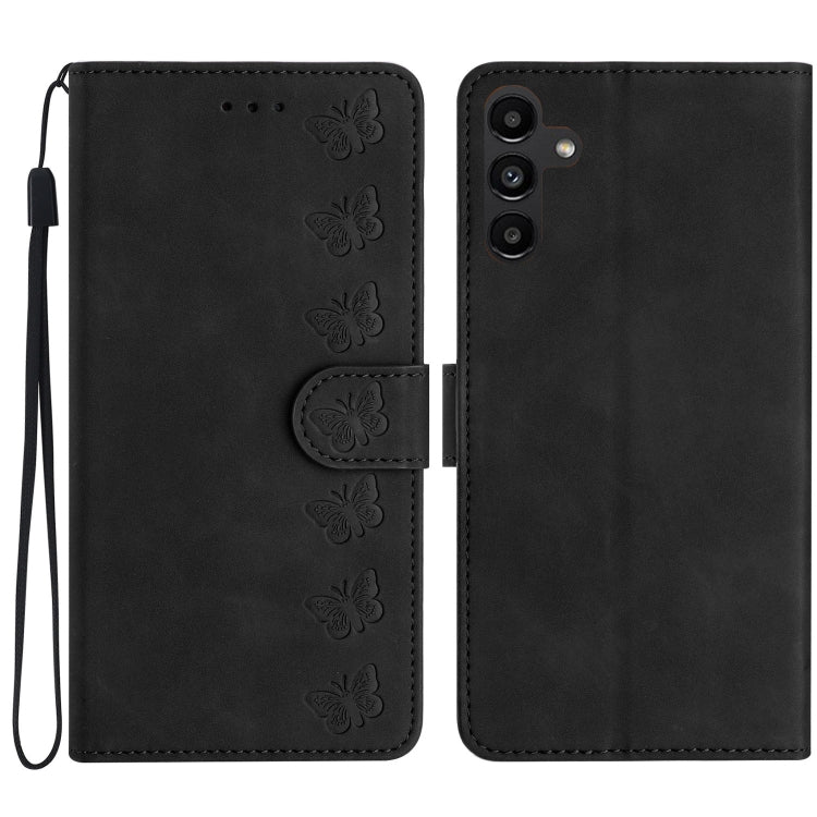 For Samsung Galaxy S25+ 5G Seven Butterflies Embossed Leather Phone Case(Black)