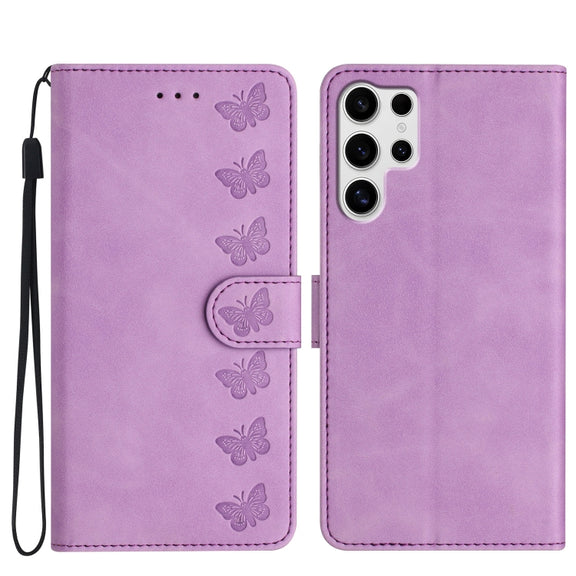 For Samsung Galaxy S25 Ultra 5G Seven Butterflies Embossed Leather Phone Case(Purple)