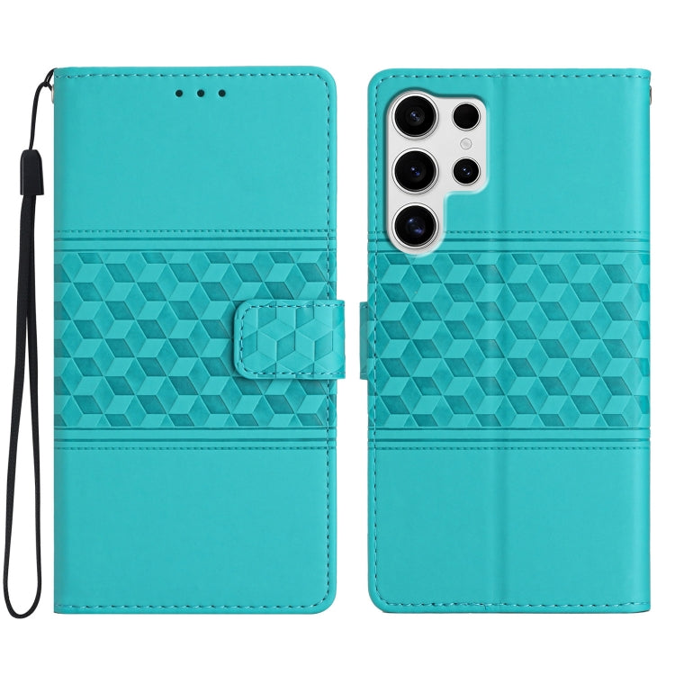 For Samsung Galaxy S25 Ultra 5G Diamond Embossed Skin Feel Leather Phone Case(Blue)