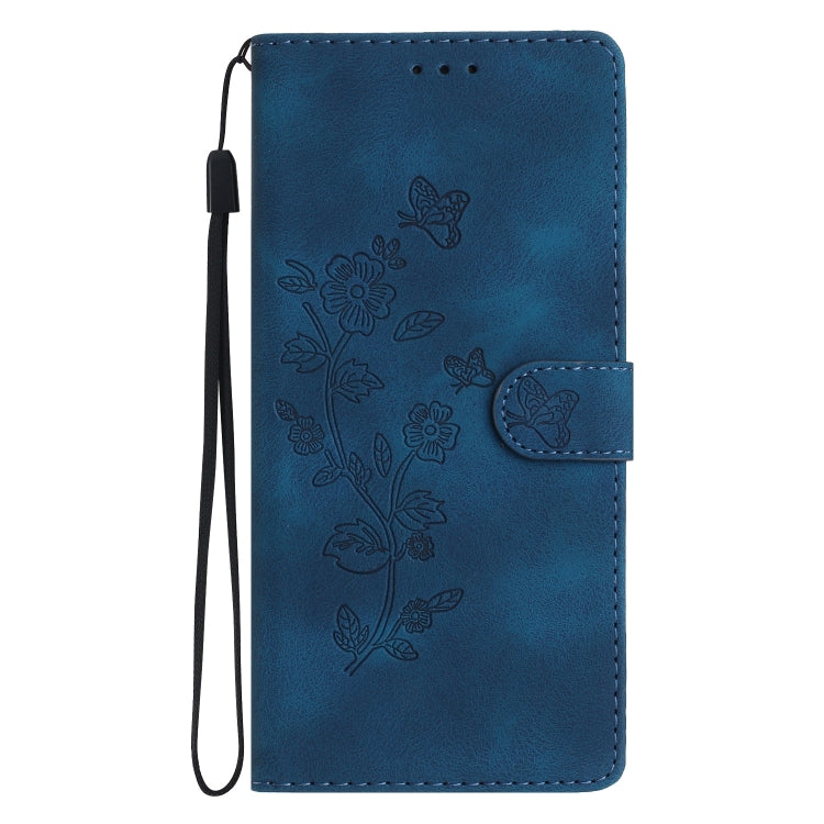 For Samsung Galaxy S25 5G Flower Butterfly Embossing Pattern Leather Phone Case(Blue)