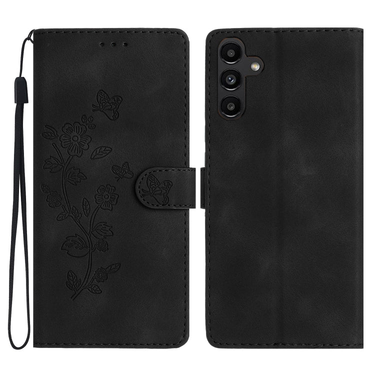 For Samsung Galaxy S25 5G Flower Butterfly Embossing Pattern Leather Phone Case(Black)