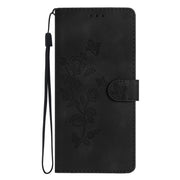 For Samsung Galaxy S25+ 5G Flower Butterfly Embossing Pattern Leather Phone Case(Black)