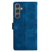 For Samsung Galaxy S25 5G Cherry Blossom Butterfly Skin Feel Embossed PU Phone Case(Blue)