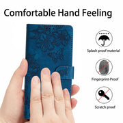 For Samsung Galaxy S25 5G Cherry Blossom Butterfly Skin Feel Embossed PU Phone Case(Blue)