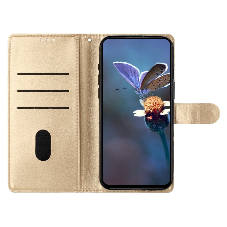 For Samsung Galaxy S25+ 5G Cherry Blossom Butterfly Skin Feel Embossed PU Phone Case(Gold)