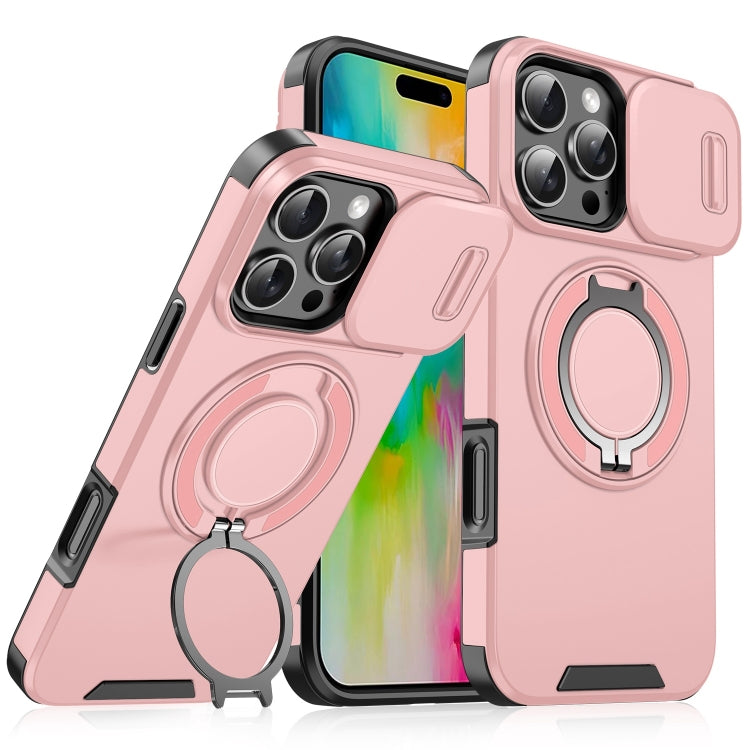 For iPhone 16 Pro Max Sliding Camshield Ring Holder Phone Case(Pink)
