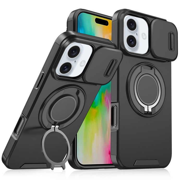 For iPhone 16 Sliding Camshield Ring Holder Phone Case(Black)