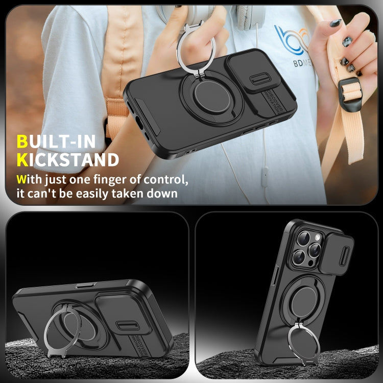 For iPhone 16 Plus Sliding Camshield Ring Holder Phone Case(Black)