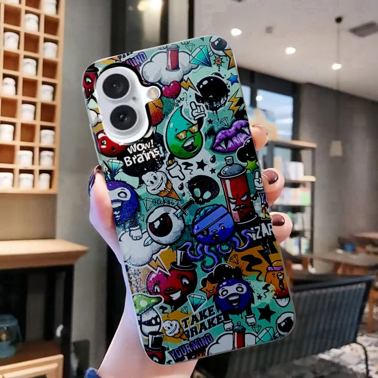 For iPhone 16 Colored Drawing Pattern TPU Phone Case(Graffiti)