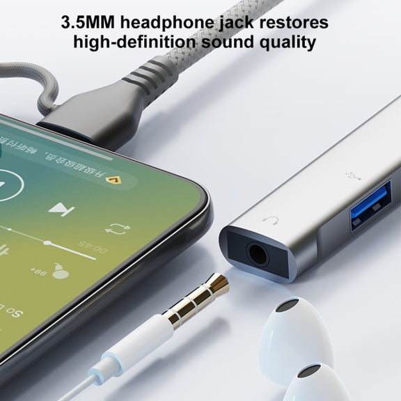 5 in 2 Multi-function HUB Adapter, Interface:USB-C / Type-C + USB-A(Silver)