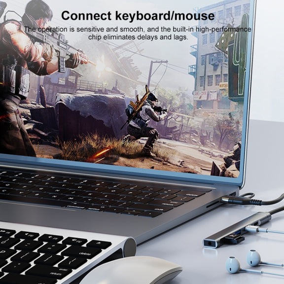 5 in 2 Multi-function HUB Adapter, Interface:USB-C / Type-C + 8 Pin(Silver)