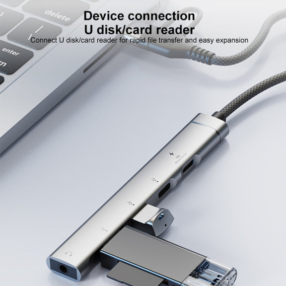 5 in 2 Multi-function HUB Adapter, Interface:USB-C / Type-C + USB-A(Silver)