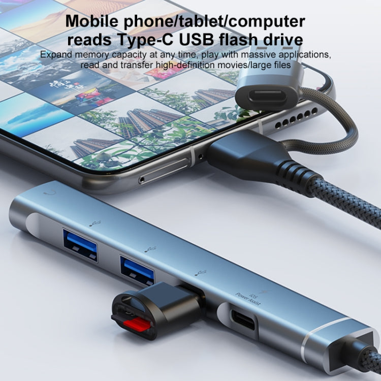 5 in 2 Multi-function HUB Adapter, Interface:USB-C / Type-C + USB-A(Silver)