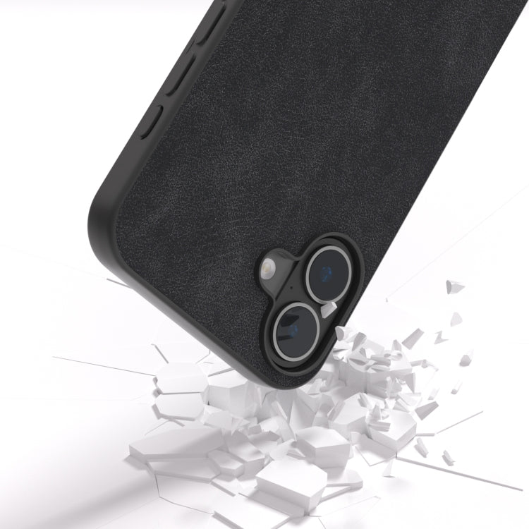 For iPhone 16 Black Frame PU Leather Full Coverage Phone Case(Black)