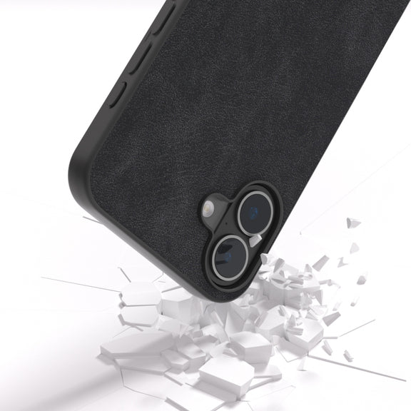 For iPhone 16 Black Frame PU Leather Full Coverage Phone Case(Black)