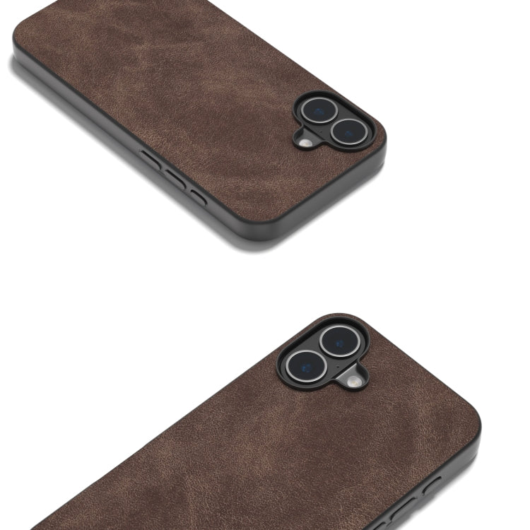 For iPhone 16 Black Frame PU Leather Full Coverage Phone Case(Coffee)