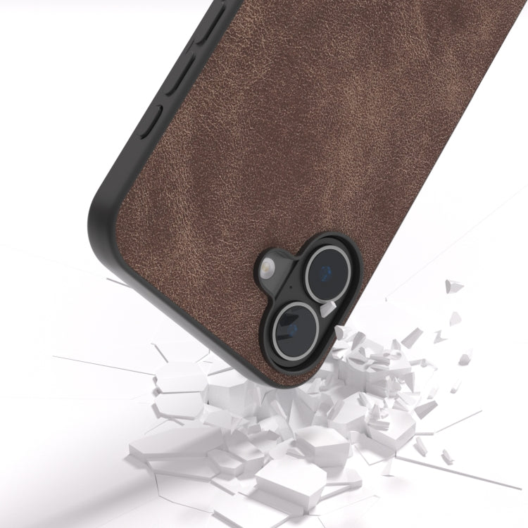For iPhone 16 Black Frame PU Leather Full Coverage Phone Case(Coffee)