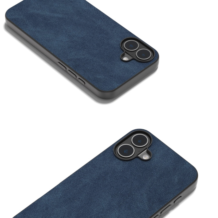 For iPhone 16 Black Frame PU Leather Full Coverage Phone Case(Blue)