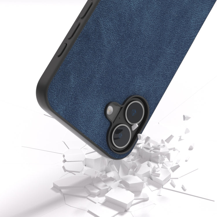 For iPhone 16 Black Frame PU Leather Full Coverage Phone Case(Blue)