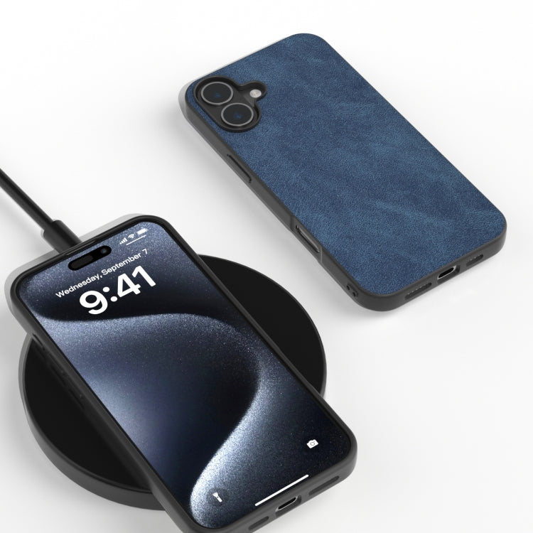 For iPhone 16 Black Frame PU Leather Full Coverage Phone Case(Blue)