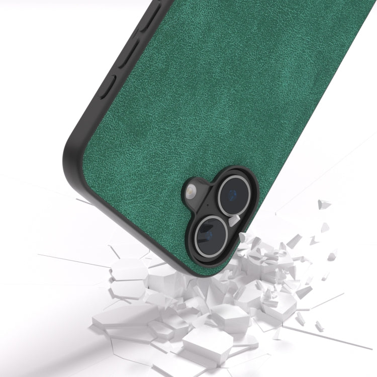 For iPhone 16 Black Frame PU Leather Full Coverage Phone Case(Green)