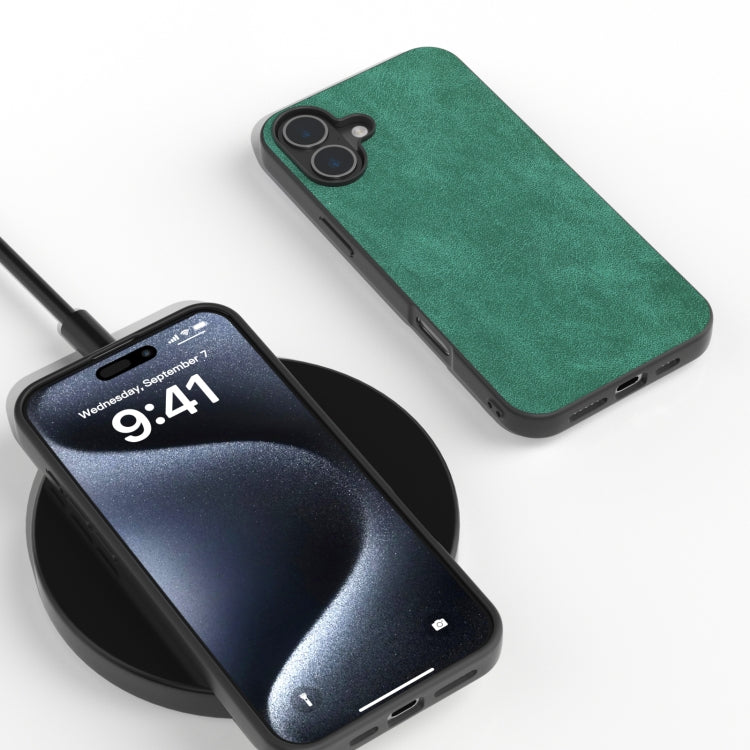 For iPhone 16 Black Frame PU Leather Full Coverage Phone Case(Green)