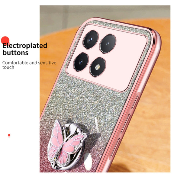 For Redmi K70 / K70 Pro Plated Gradient Glitter Butterfly Holder TPU Phone Case(Silver)