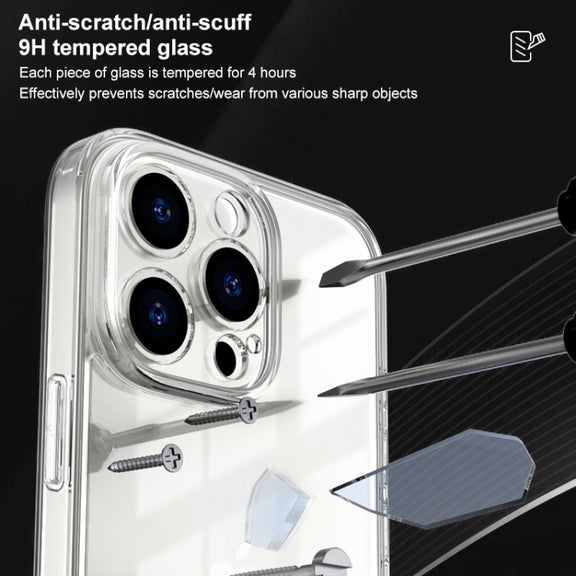 For iPhone 16 Pro Four Corner Airbag Transparent Glass Phone Case