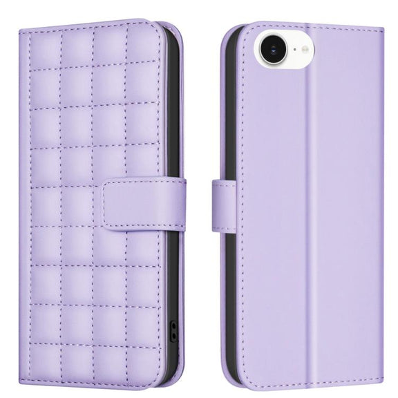 For iPhone 16e Square Texture Leather Phone Case(Purple)