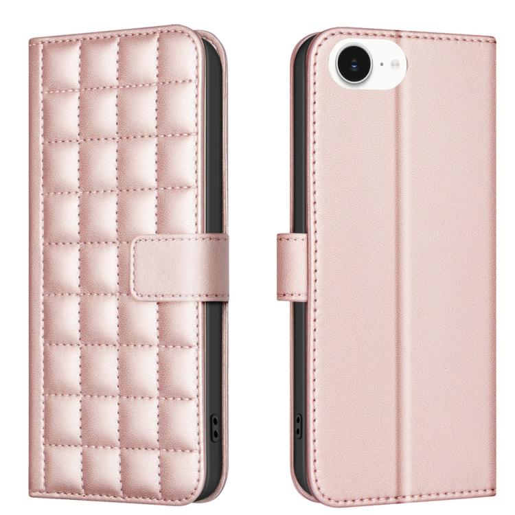 For iPhone 16e Square Texture Leather Phone Case(Rose Gold)