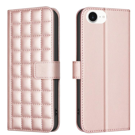 For iPhone 16e Square Texture Leather Phone Case(Rose Gold)