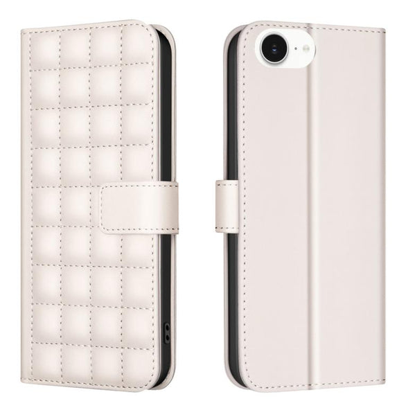 For iPhone 16e Square Texture Leather Phone Case(Beige)
