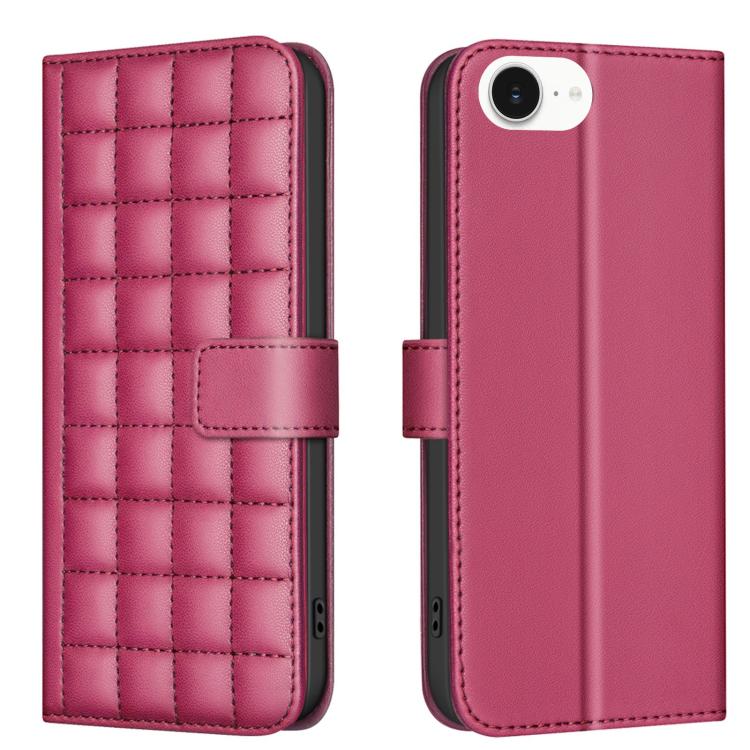 For iPhone 16e Square Texture Leather Phone Case(Red)
