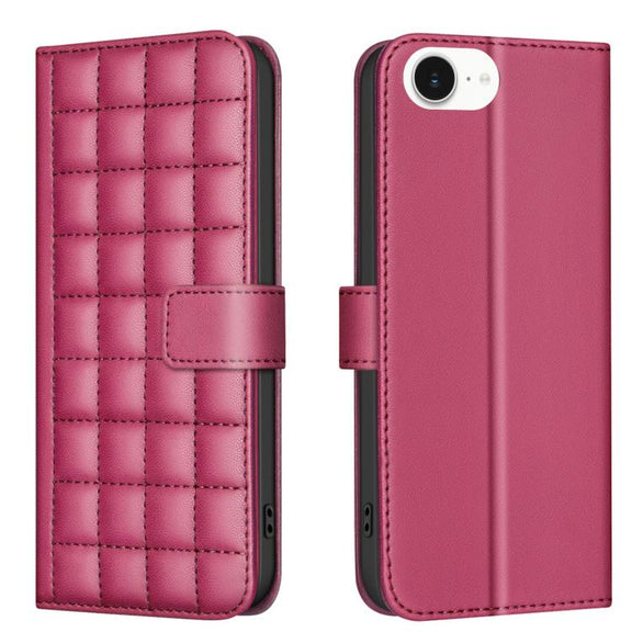 For iPhone 16e Square Texture Leather Phone Case(Red)