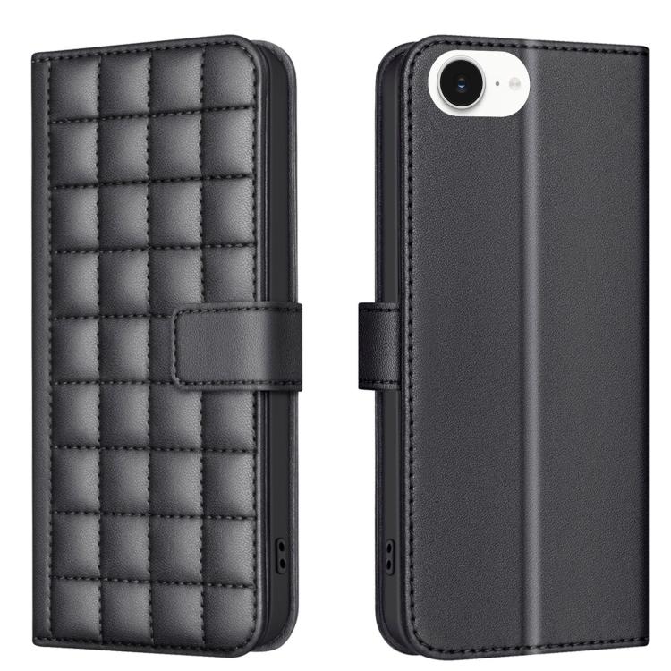 For iPhone 16e Square Texture Leather Phone Case(Black)